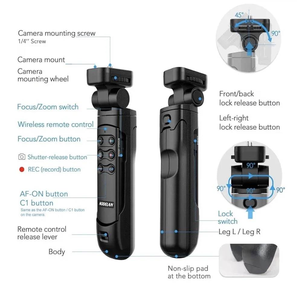 AODELAN Wireless Shooting Grip Tripod with Remote Control for Vlogging, for Sony